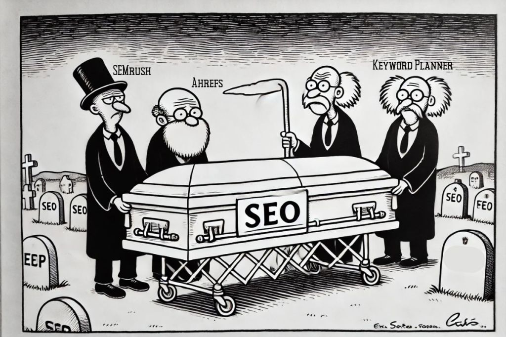 Old men at a funeral for SEO as its coffin is lowered.