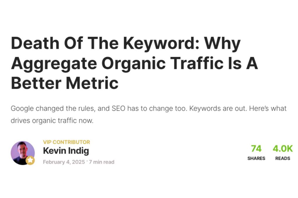 Headline for the article titled Death of the Keyword: Why Aggregate Traffic Is A Better Metric